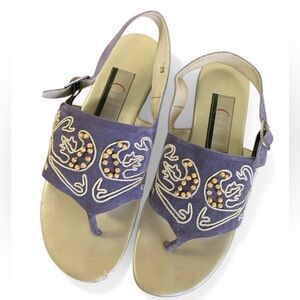 Vintage Class Sandals Size 9 Boho Beaded Embroidered Slingback Y2K